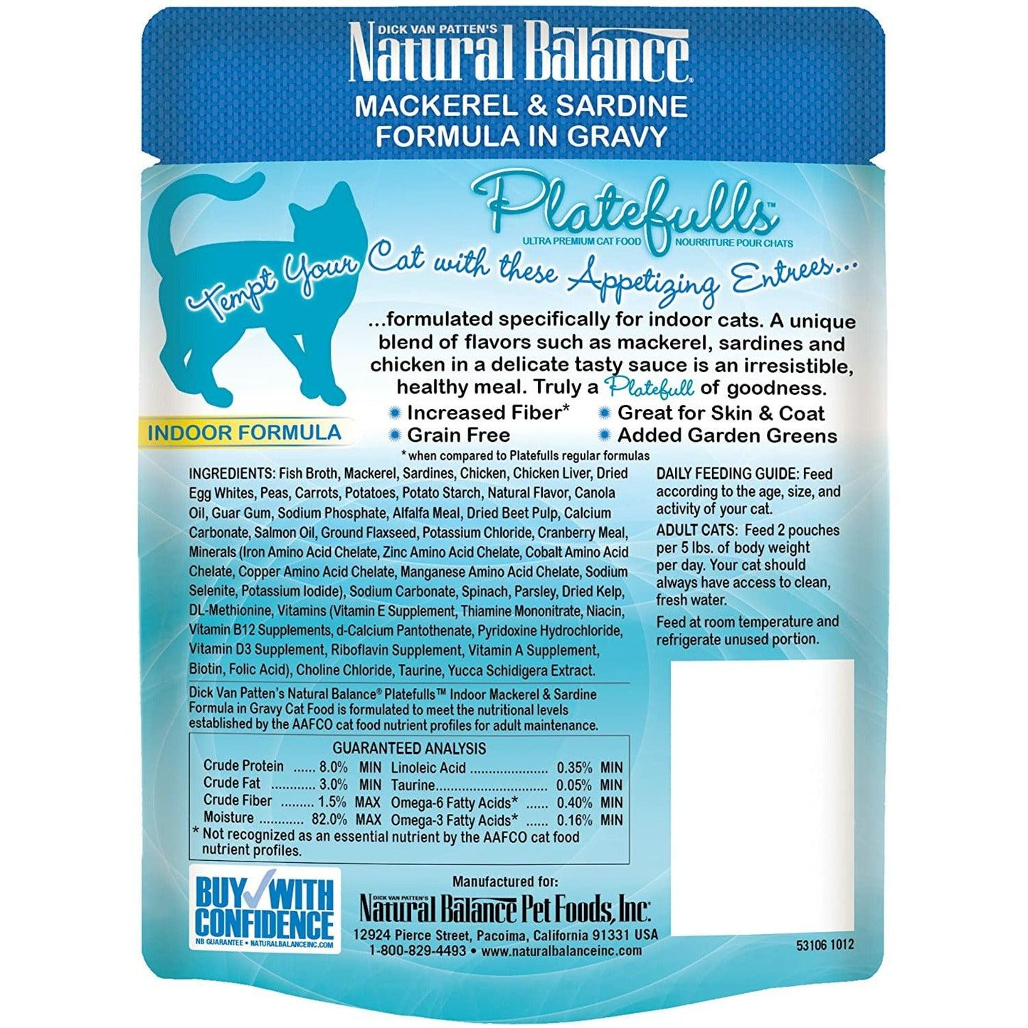 Natural Balance Platefulls Indoor Mackerel & Sardine Wet Cat Food - 85g - Canned Cat Food - Natural Balance - PetMax Canada