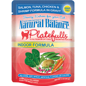 Natural Balance Platefulls Indoor Salmon, Tuna, Chicken, & Shrimp Wet Cat Food - 85g - Canned Cat Food - Natural Balance - PetMax Canada