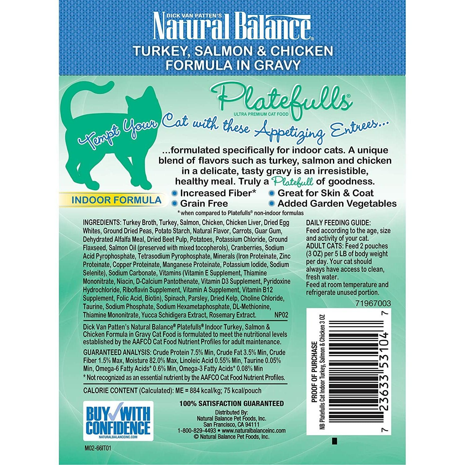 Natural Balance Platefulls Indoor Turkey, Salmon, & Chicken Wet Cat Food - 85g - Canned Cat Food - Natural Balance - PetMax Canada