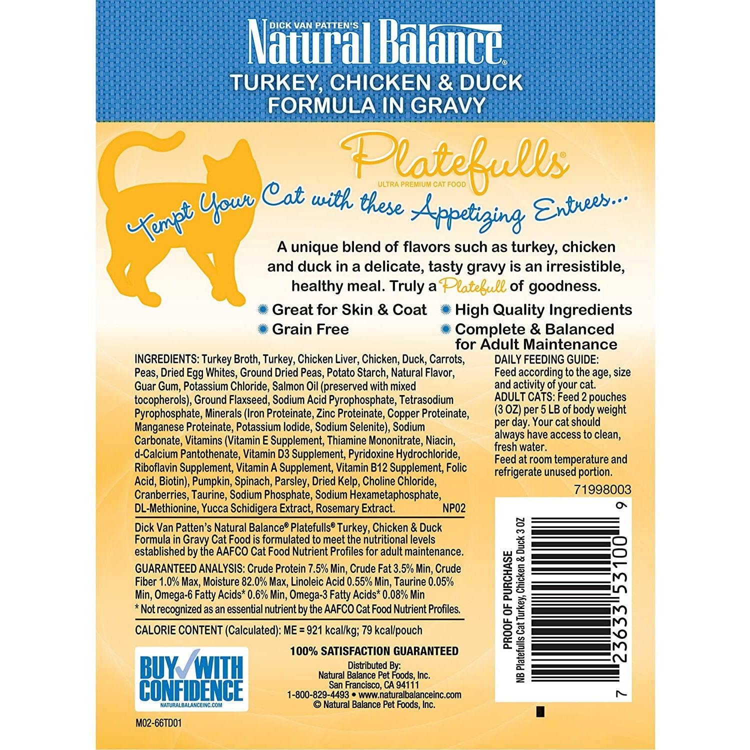 Natural Balance Platefulls Turkey Chicken, & Duck Wet Cat Food - 85g - Canned Cat Food - Natural Balance - PetMax Canada