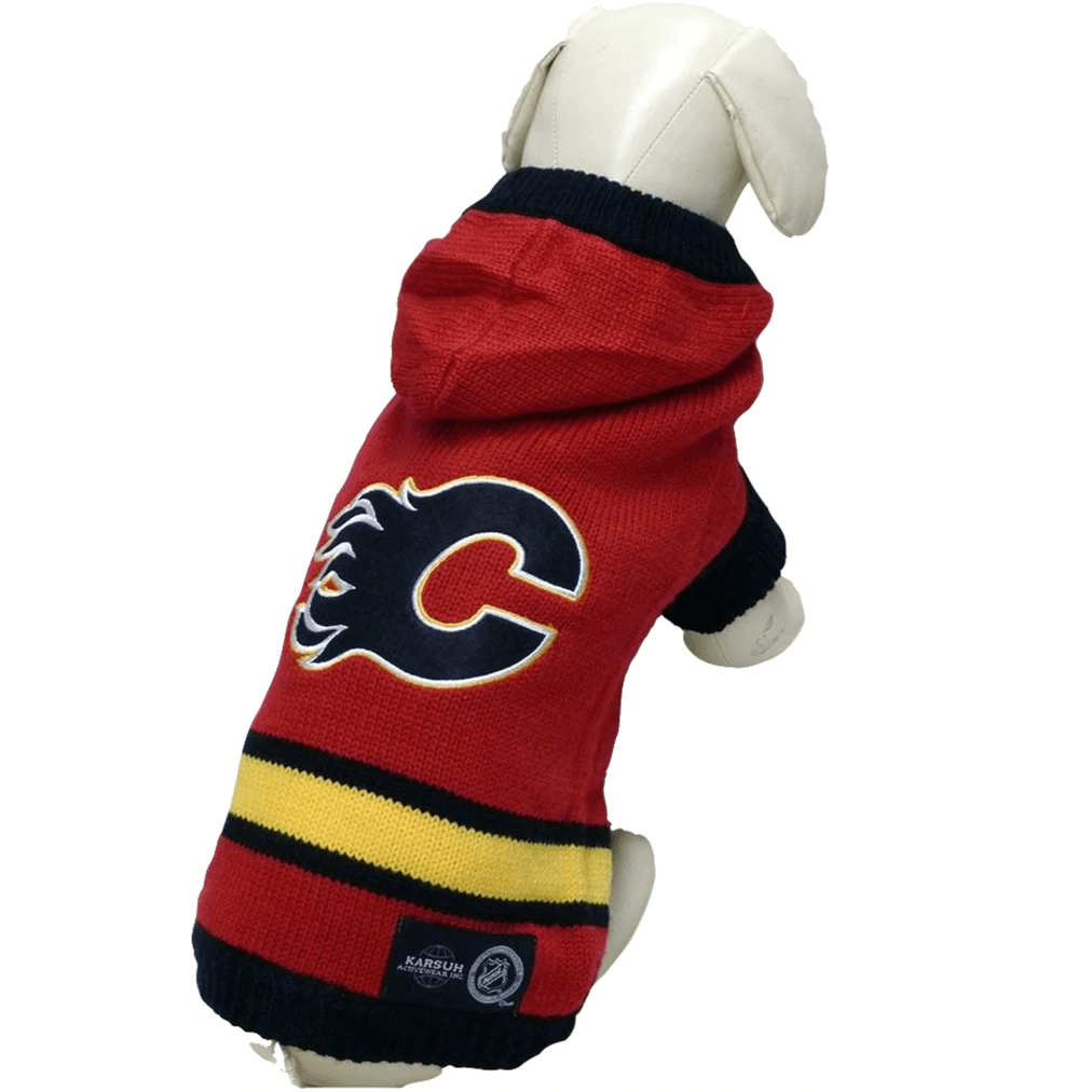 NHL Calgary Flames Hooded Dog Sweater - X-Small - NHL Sweaters - NHL - PetMax Canada