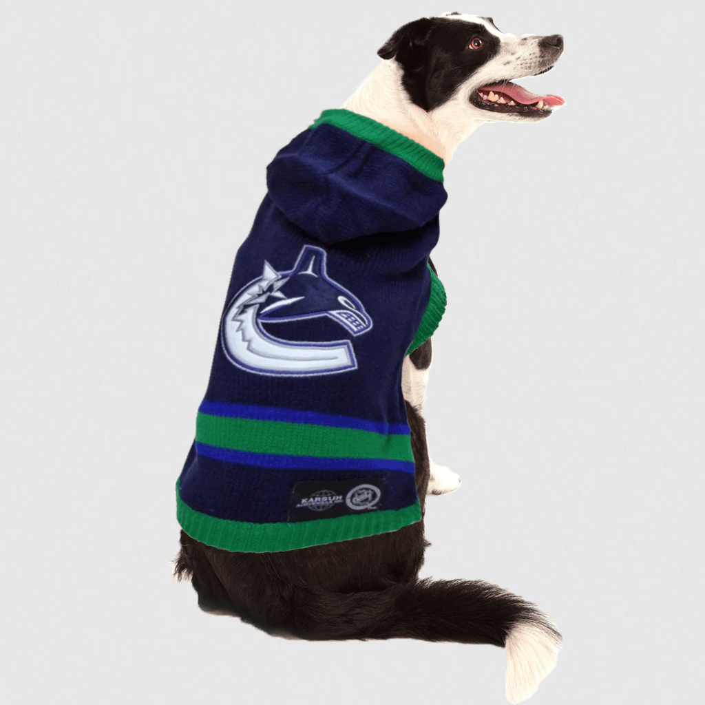 NHL Vancouver Canucks Hooded Dog Sweater - X-Small - NHL Sweaters - NHL - PetMax Canada