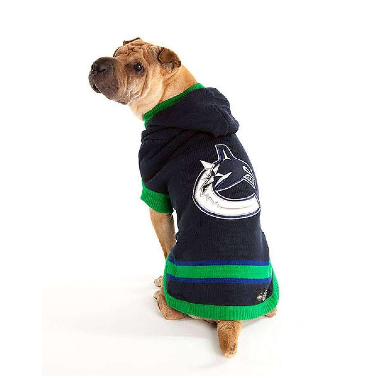 NHL Vancouver Canucks Hooded Dog Sweater - X-Small - NHL Sweaters - NHL - PetMax Canada