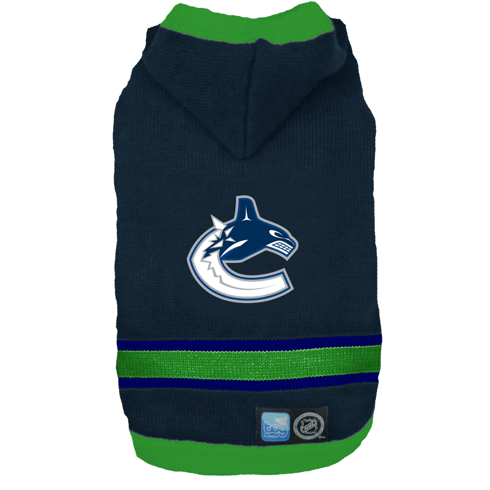 NHL Vancouver Canucks Hooded Dog Sweater - X-Small - NHL Sweaters - NHL - PetMax Canada