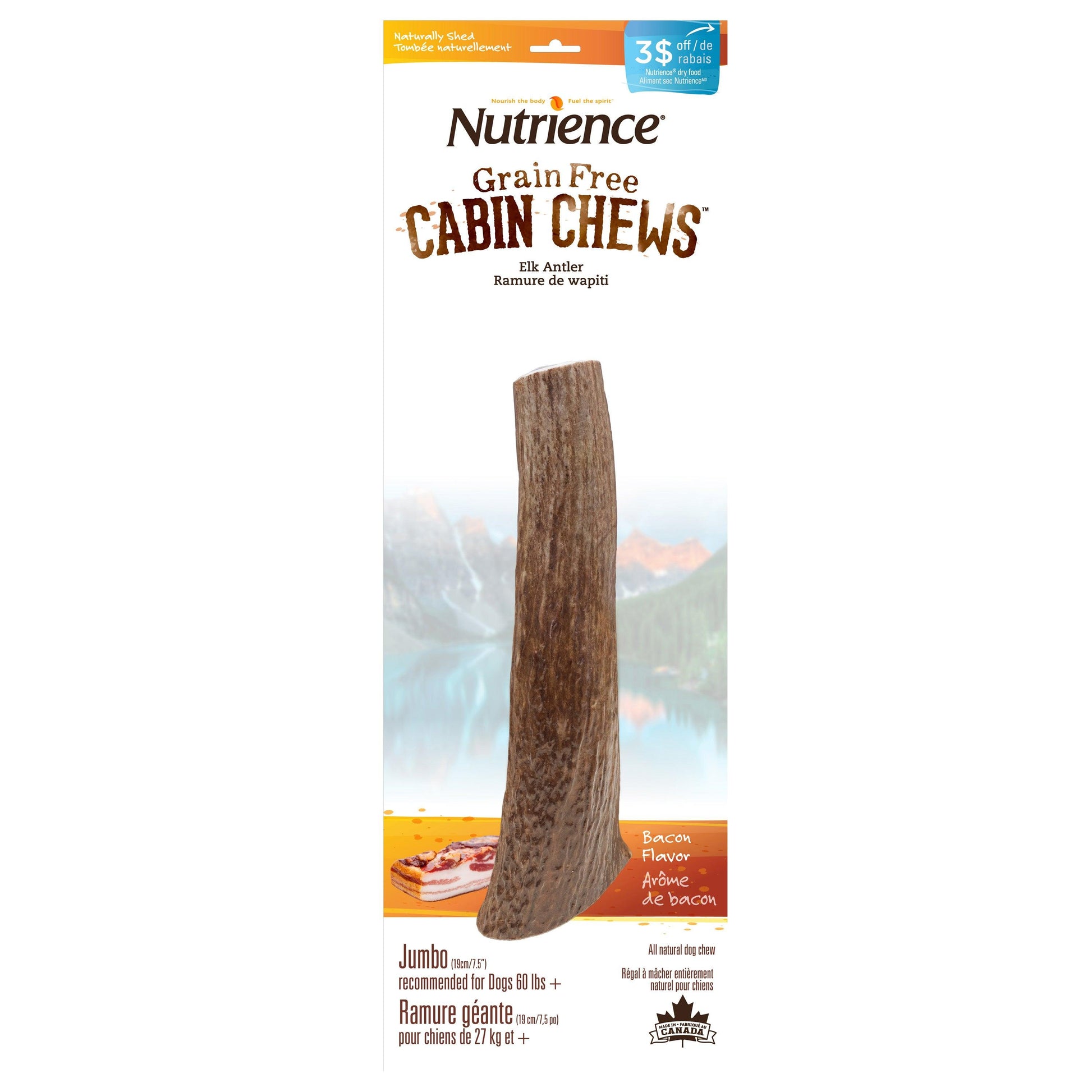 Nutrience Cabin Chews Split Elk Antler - Medium / Bacon - Antlers - Nutrience Treats - PetMax Canada