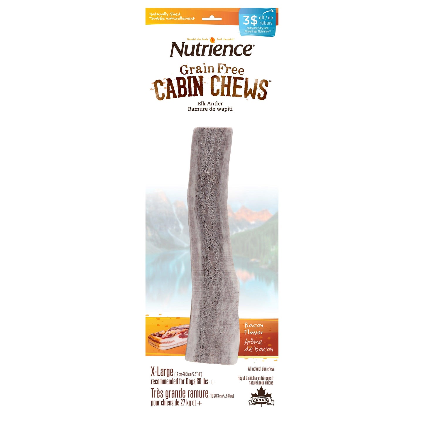 Nutrience Cabin Chews Split Elk Antler - X-Large / Bacon - Antlers - Nutrience Treats - PetMax Canada