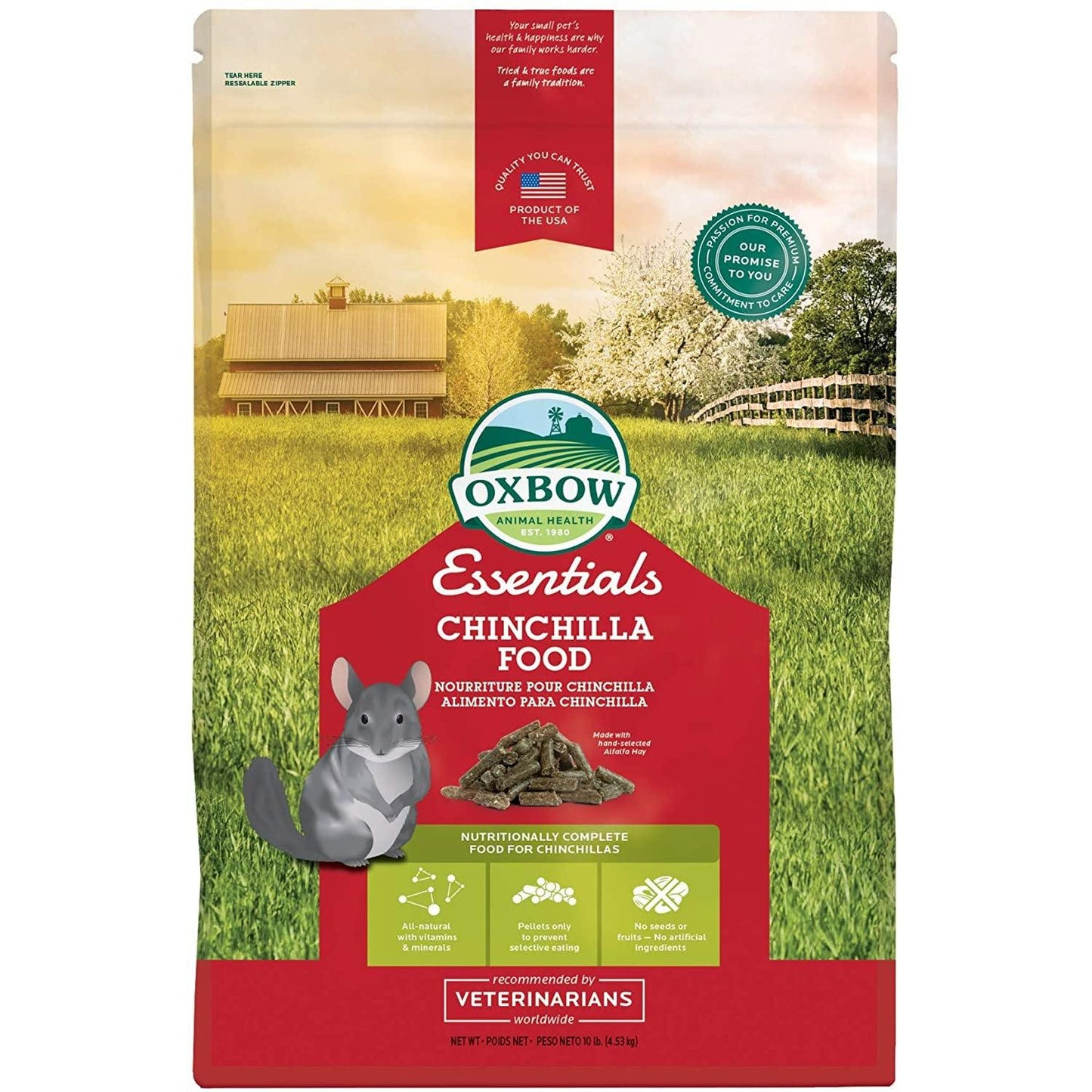 Oxbow All Natural Essentials Chinchilla Food - 4.54 Kg - Small Animal Food Dry - Oxbow - PetMax Canada