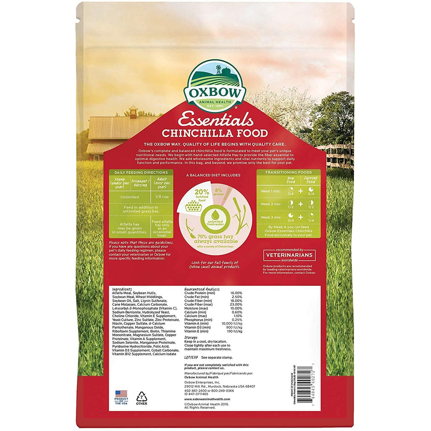 Oxbow All Natural Essentials Chinchilla Food - 4.54 Kg - Small Animal Food Dry - Oxbow - PetMax Canada