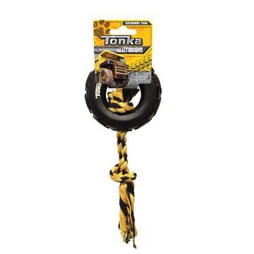 Dog toy tire outlet on a rope