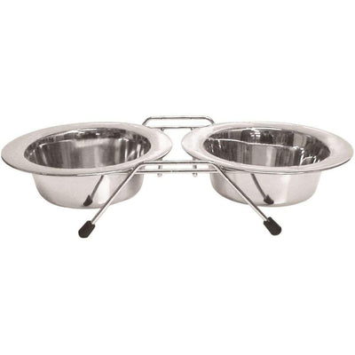 Stainless Steel Double Diner Dog Dish Set - 473 mL - Stainless Steel - Burgham - PetMax Canada