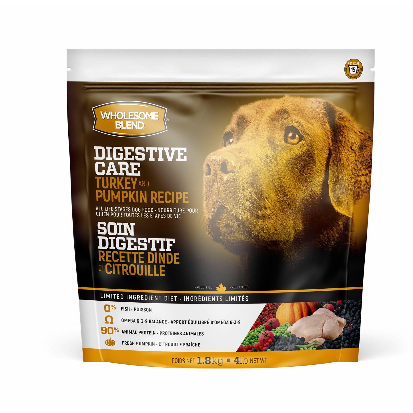 Wholesome Blend Dog Food Digestive Care Turkey & Pumpkin Recipe - 10.2 Kg - Dog Food - Wholesome Blend - PetMax Canada