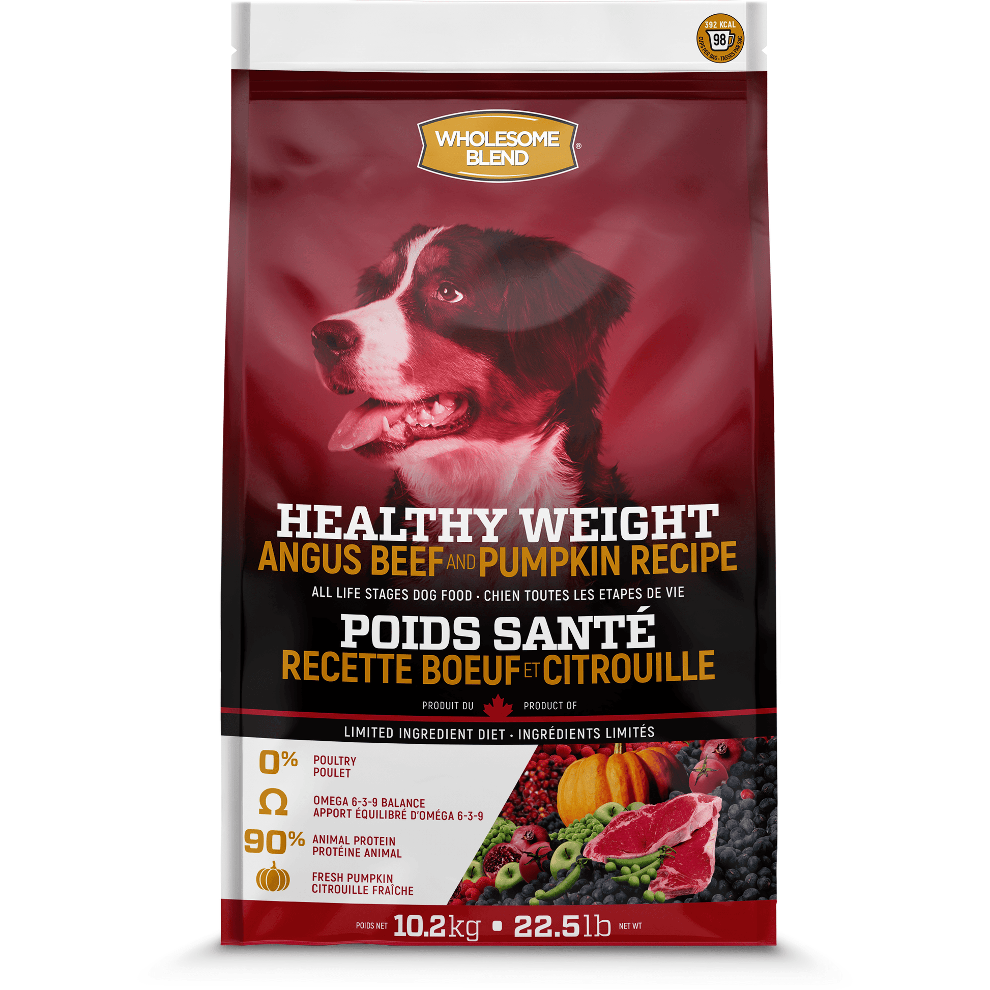 Wholesome Blend Dog Food Healthy Weight Beef & Pumpkin Recipe - 10.2 Kg - Dog Food - Wholesome Blend - PetMax Canada