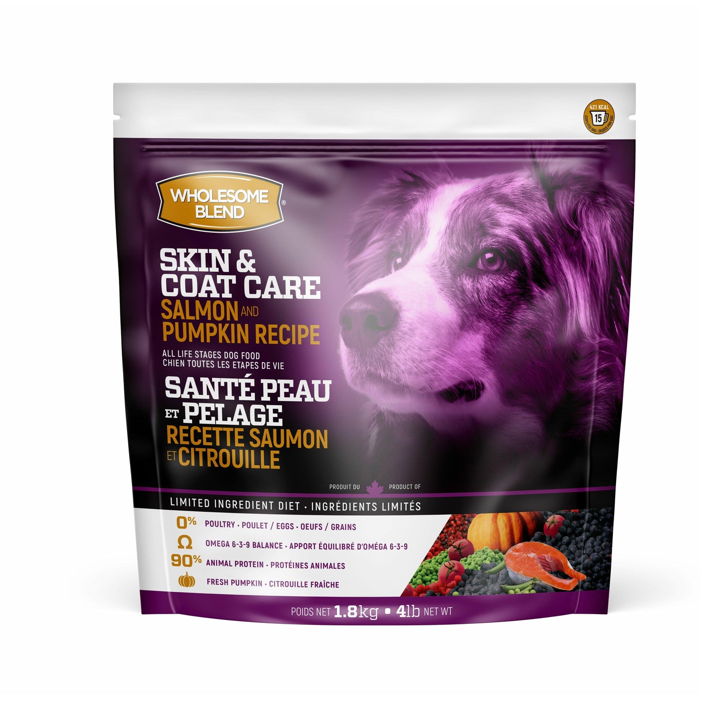 Wholesome Blend Dog Food Skin & Coat Care Salmon & Pumpkin Recipe - 1.8 Kg - Dog Food - Wholesome Blend - PetMax Canada